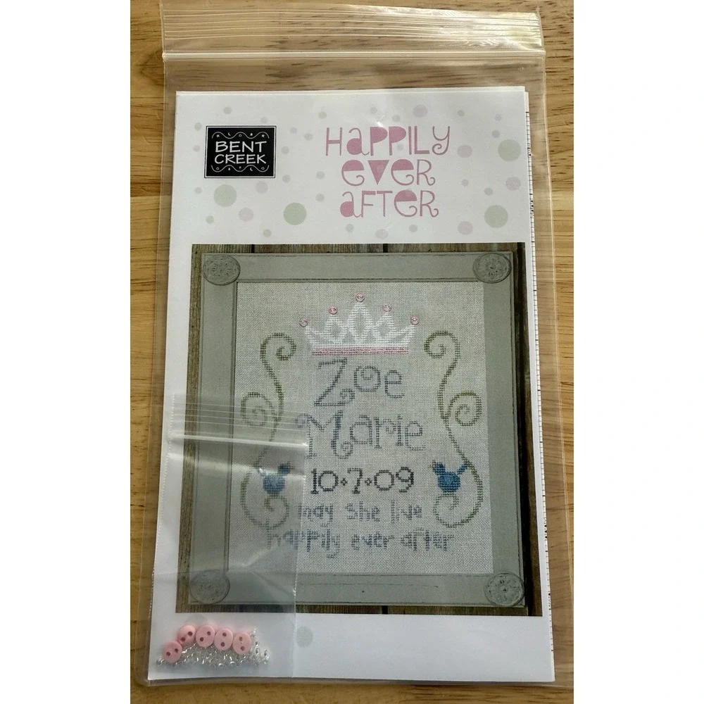 Bent Creek HAPPILY EVER AFTER‎ Cross Stitch Chart w Button Embellishment Pack